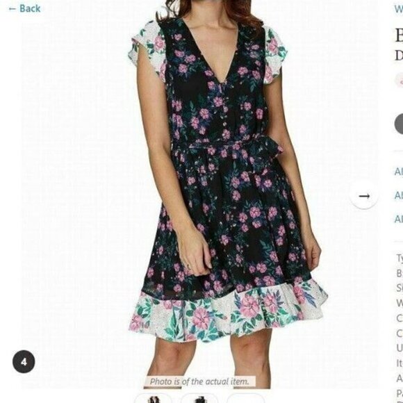 Betsey Johnson Floral Belted A-Line Dress Blue Pink Size 4 NWT V-Neck Party - Picture 5 of 14